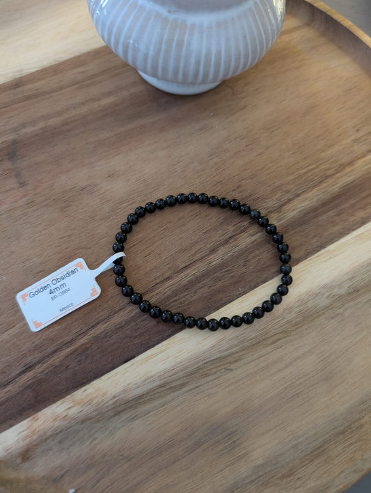Bracelet obsidienne dorée - 4mm